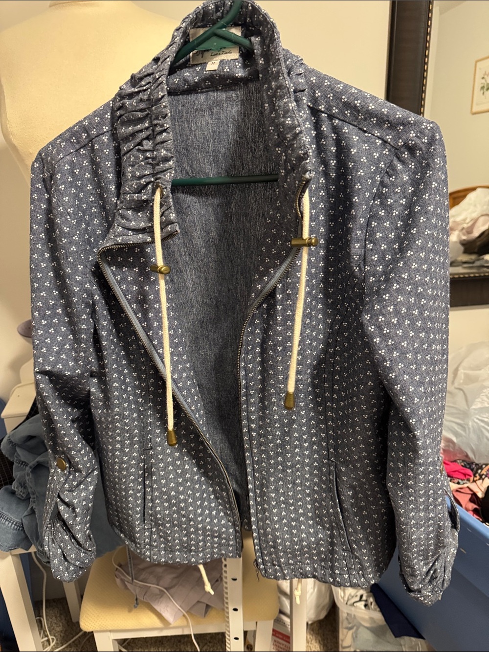 Live a Little Navy Printed Drawstring Bomber Jacket